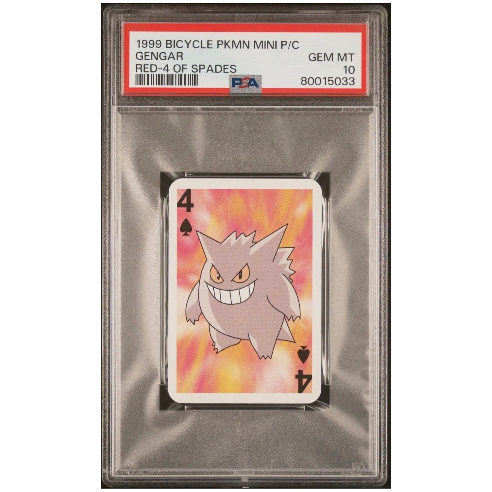 1999 gengar pokemon card 1999 Bicycle Pokémon Mini Playing Cards Red Deck Gengar 4 of Spades PS – CardFaire